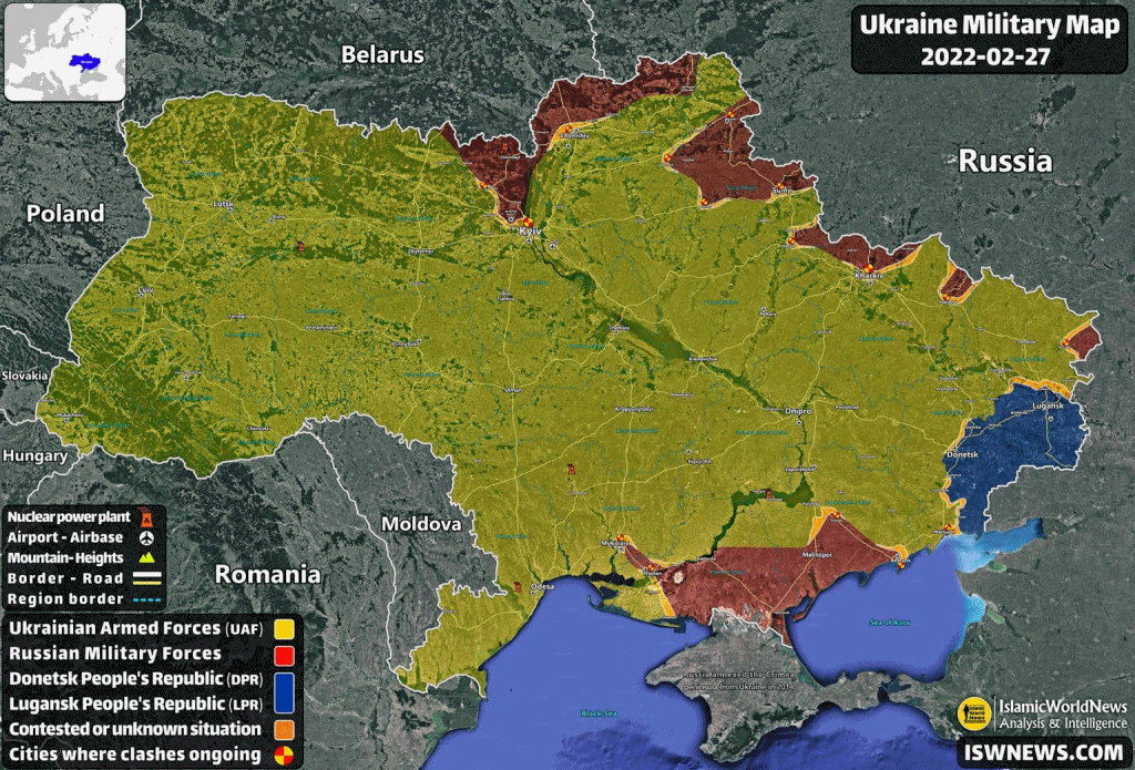 Sytuacja militarna na Ukrainie, 1 marca 2022 (iswnews.com)